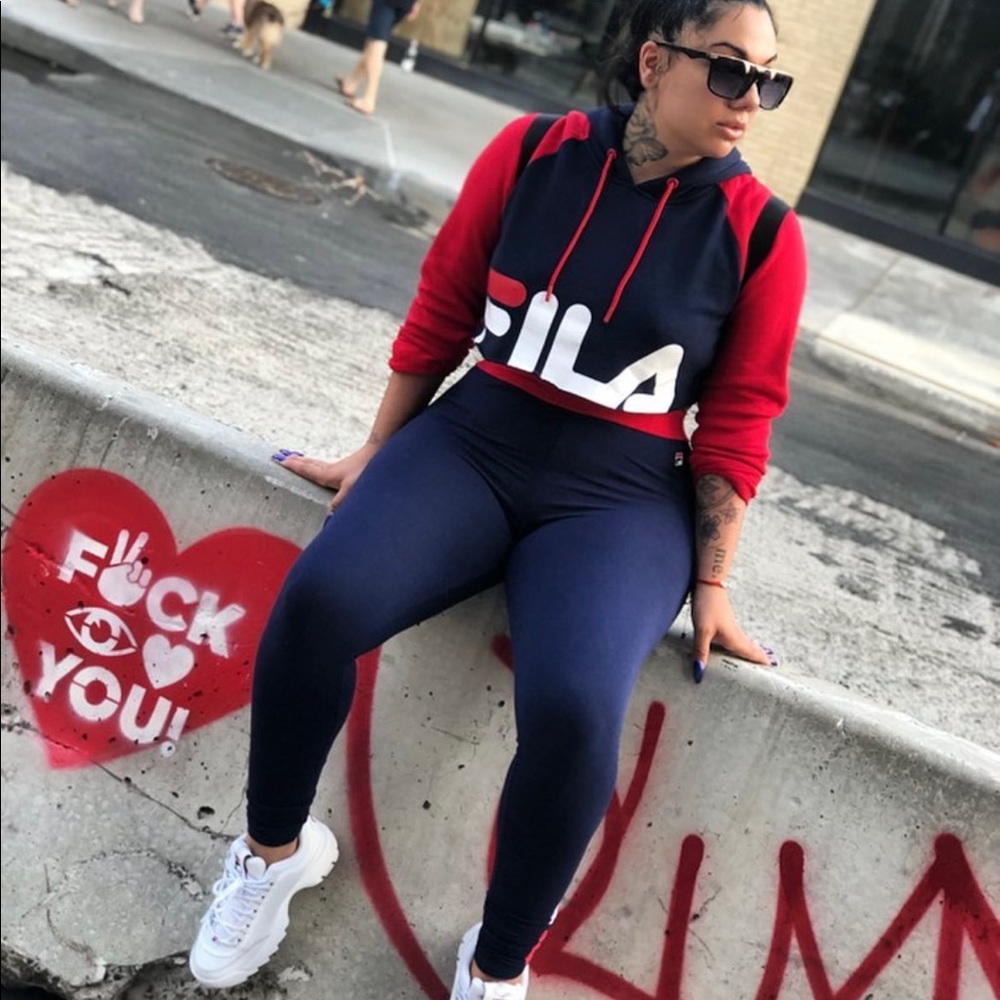 Two piece Fila crop sweat suit